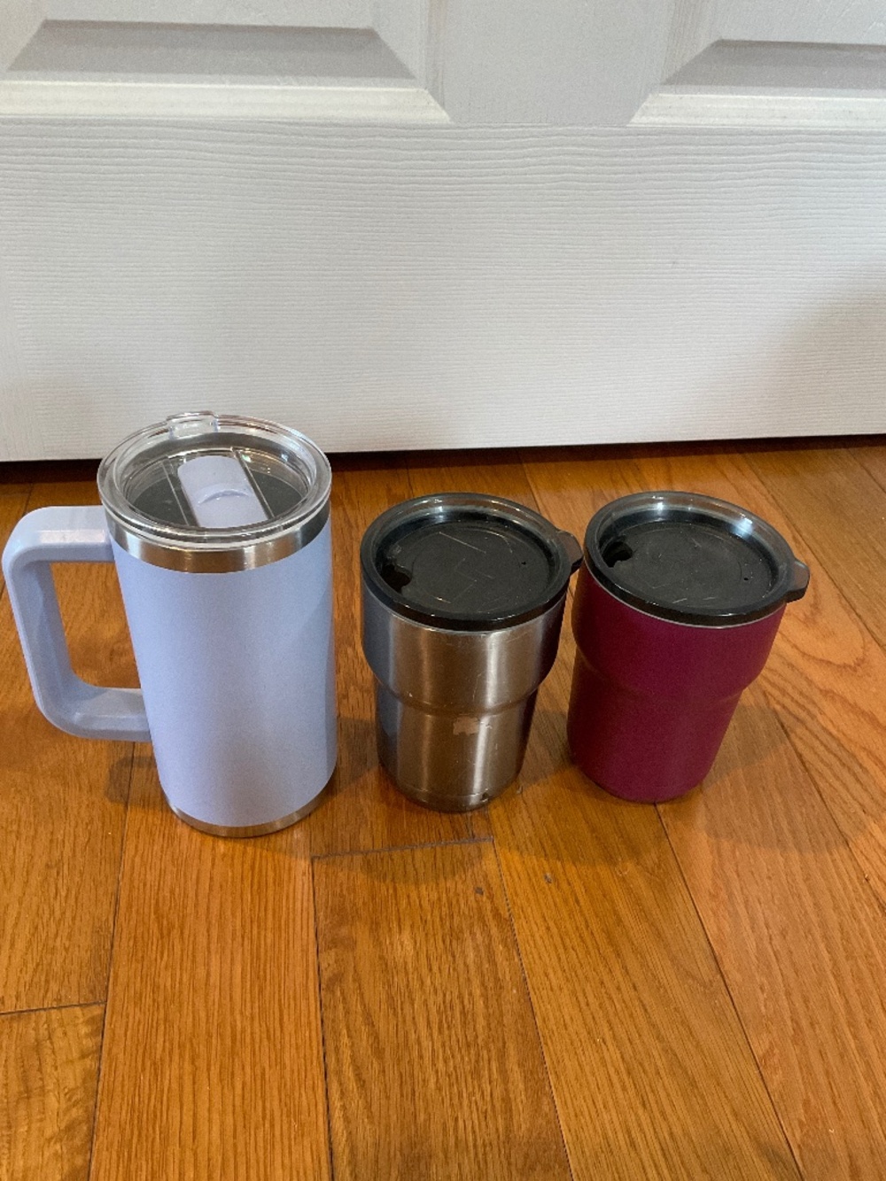 Set of 3 Travel Stainless Steel Coffee Mugs with Lids